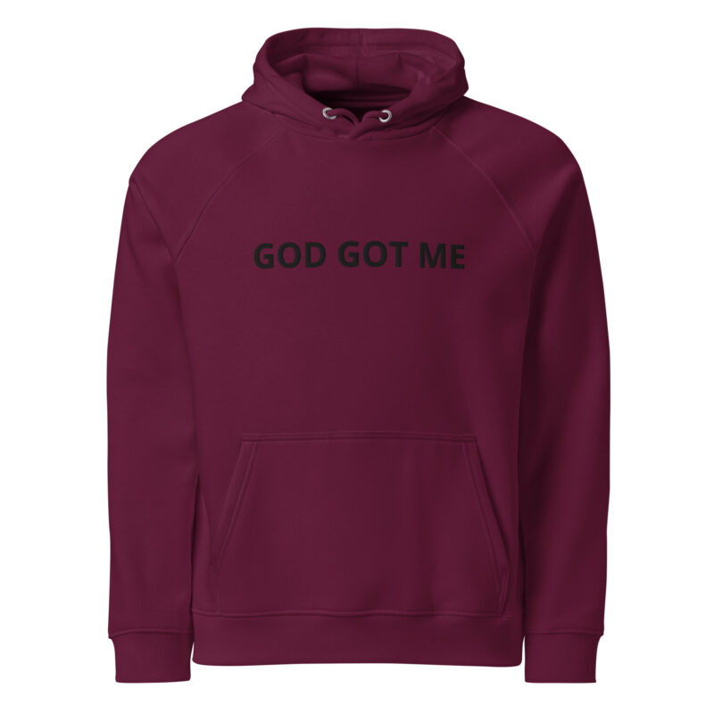 God Got ME Unisex eco raglan hoodie
